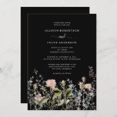 Waterverf Roze Wilde Floral Black Wedding Kaart (Voorkant / Achterkant)