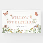 Waterverf Roze Wildflower 1e Verjaardag Spandoek (Horizontaal)