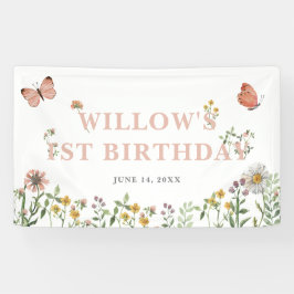 Waterverf Roze Wildflower 1e Verjaardag Spandoek