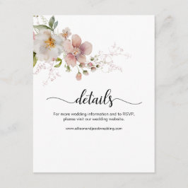 Waterverf Roze Wildflower Bloemen Bruiloft Details Informatiekaartje