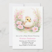 Waterverf Roze Wildflower Duck Meisje Baby shower Kaart (Voorkant)