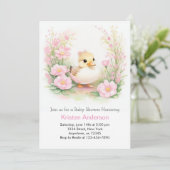 Waterverf Roze Wildflower Duck Meisje Baby shower Kaart (Staand voorkant)