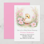 Waterverf Roze Wildflower Duck Meisje Baby shower Kaart (Voorkant / Achterkant)