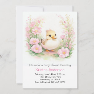 Waterverf Roze Wildflower Duck Meisje Baby shower Kaart