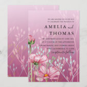 Waterverf Roze Wildflower & Foliage Bruiloft Kaart (Voorkant / Achterkant)