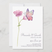 Waterverf Roze Wildflower Vlinder Bruiloft Kaart (Voorkant)