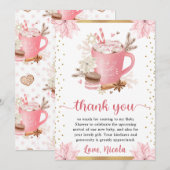 Waterverf Roze Winterkoekjes en cacaoBaby shower Bedankkaart (Voorkant / Achterkant)