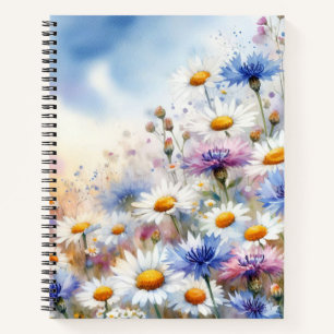 WATERVERF ROZE WIT & BLAUW WILDFLOWERS NOTITIEBOEK