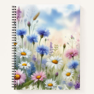 WATERVERF ROZE WIT & BLAUW WILDFLOWERS NOTITIEBOEK