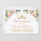 Waterverf Roze Wit Bloemen Quinceanera Party Kaart (Voorkant)