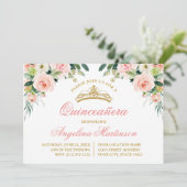 Waterverf Roze Wit Bloemen Quinceanera Party Kaart (Staand voorkant)