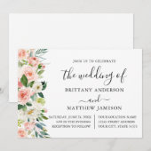 Waterverf roze wit bloemenkalligrafie bruiloft kaart (Voorkant / Achterkant)