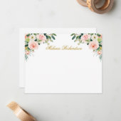 Waterverf Roze Wit Bloemgoud gepersonaliseerd Notitiekaartje (Voorkant / Achterkant in situ)