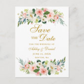 Waterverf Roze wit goud sparen de Datum Aankondigingskaart (Voorkant)