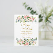 Waterverf Roze wit goud sparen de Datum Aankondigingskaart (Staand voorkant)