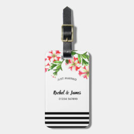 Waterverf Roze Wit Petunias Bloemen Illustratie Bagagelabel