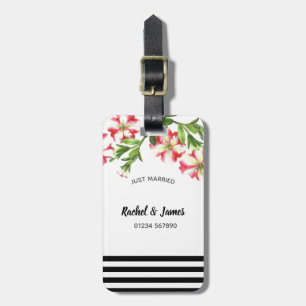 Waterverf Roze Wit Petunias Bloemen Illustratie Bagagelabel