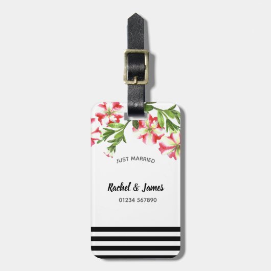 Waterverf Roze Wit Petunias Bloemen Illustratie Bagagelabel (Voorkant verticaal)