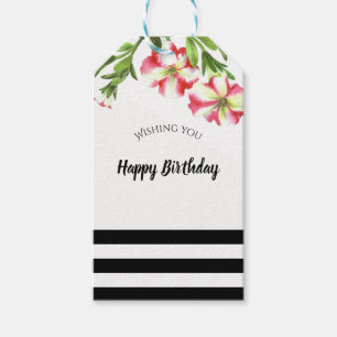 Waterverf Roze Wit Petunias Bloemen Verjaardag Cadeaulabel