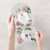 Waterverf Roze Wit Pioenrozen Bloemen Bruiloft All In One Uitnodiging (Afscheurbaar)