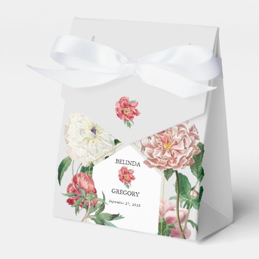 Waterverf Roze Wit Pioenrozen Bloemen Bruiloft Bedankdoosjes (Voorkant Zijde)