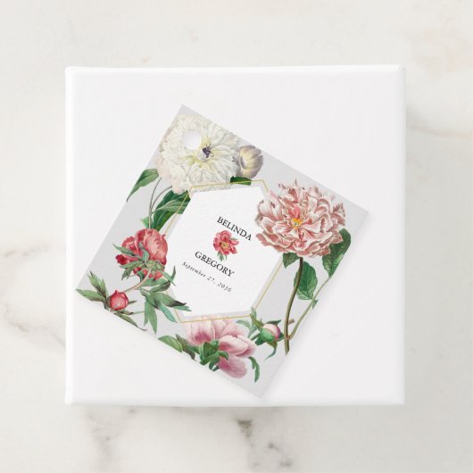 Waterverf Roze Wit Pioenrozen Bloemen Bruiloft Bedankjes Labels (In situ)