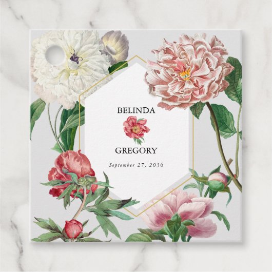 Waterverf Roze Wit Pioenrozen Bloemen Bruiloft Bedankjes Labels (Voorkant)