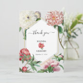 Waterverf Roze Wit Pioenrozen Bloemen Bruiloft Bedankkaart (Staand voorkant)