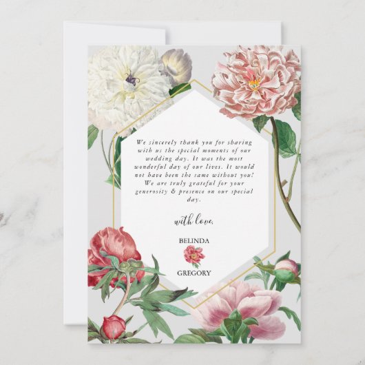 Waterverf Roze Wit Pioenrozen Bloemen Bruiloft Bedankkaart (Achterkant)