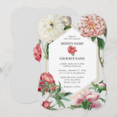 Waterverf Roze Wit Pioenrozen Bloemen Bruiloft Kaart (Voorkant / Achterkant)