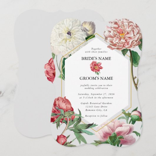 Waterverf Roze Wit Pioenrozen Bloemen Bruiloft Kaart (Voorkant / Achterkant)