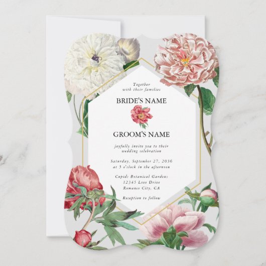 Waterverf Roze Wit Pioenrozen Bloemen Bruiloft Kaart (Voorkant)