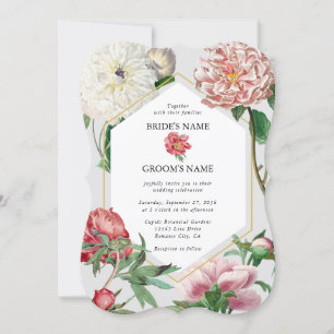 Waterverf Roze Wit Pioenrozen Bloemen Bruiloft Kaart