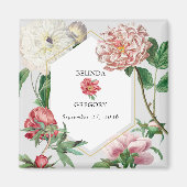 Waterverf Roze Wit Pioenrozen Bloemen Bruiloft Magneet (Voorkant)