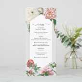 Waterverf Roze Wit Pioenrozen Bloemen Bruiloft Menu (Staand voorkant)