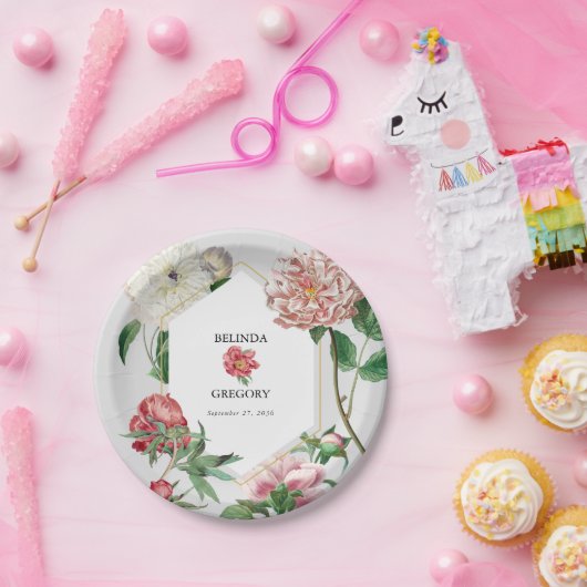 Waterverf Roze Wit Pioenrozen Bloemen Bruiloft Papieren Bordje (Feest)