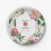 Waterverf Roze Wit Pioenrozen Bloemen Bruiloft Papieren Bordje (Voorkant)