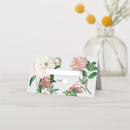 Waterverf Roze Wit Pioenrozen Bloemen Bruiloft Plaatskaartje (Voorkant)