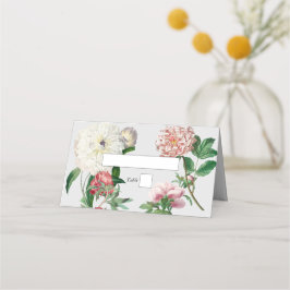 Waterverf Roze Wit Pioenrozen Bloemen Bruiloft Plaatskaartje