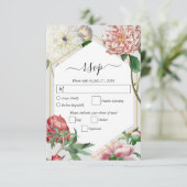 Waterverf Roze Wit Pioenrozen Bloemen Bruiloft RSVP Kaartje (Staand voorkant)