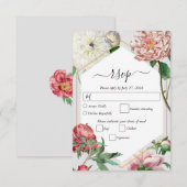 Waterverf Roze Wit Pioenrozen Bloemen Bruiloft RSVP Kaartje (Voorkant / Achterkant)