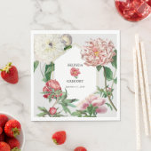 Waterverf Roze Wit Pioenrozen Bloemen Bruiloft Servet (Insitu)