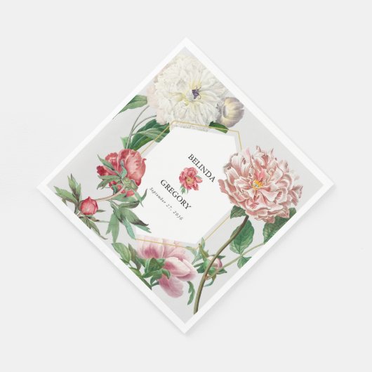 Waterverf Roze Wit Pioenrozen Bloemen Bruiloft Servet (Hoek)