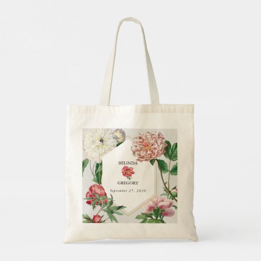 Waterverf Roze Wit Pioenrozen Bloemen Bruiloft Tote Bag (Achterkant)