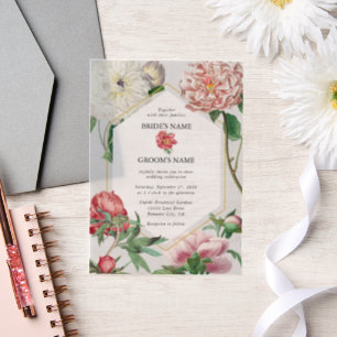 Waterverf Roze Wit Pioenrozen Bloemen Bruiloft Vellum Uitnodigingen