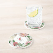 Waterverf Roze Wit Pioenrozen Bloemen Bruiloft Zandsteen Onderzetter (Zijkant)