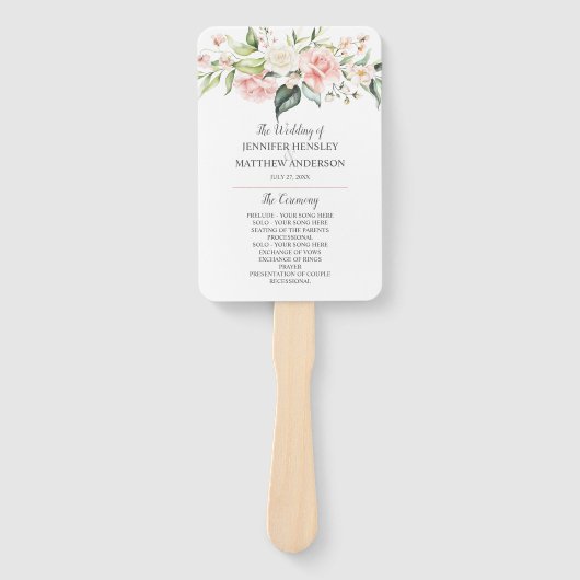 Waterverf Roze Wit Rozen Eucalyptus Groen Handwaaier (Voorkant)