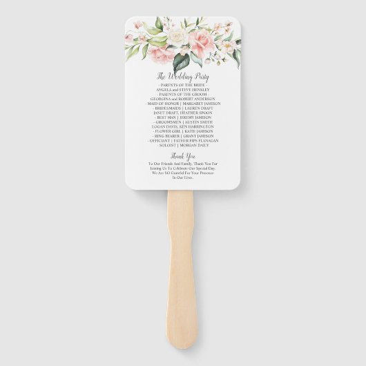 Waterverf Roze Wit Rozen Eucalyptus Groen Handwaaier (Achterkant)