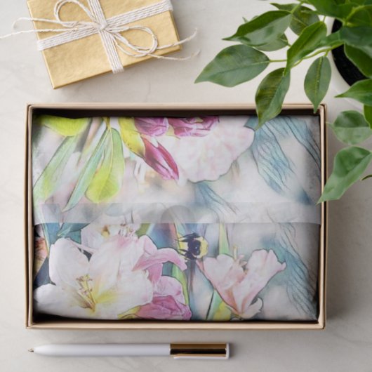 Waterverf roze witte azaleatbloem tissuepapier (Geschenk)