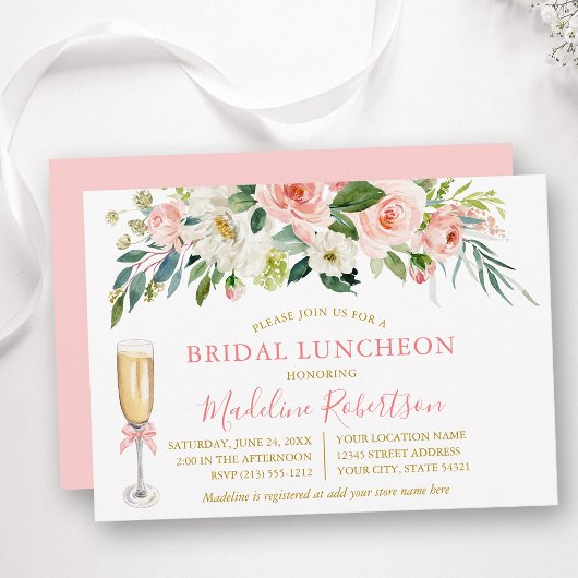 Waterverf Roze Witte Bloem Bruidslunch Goud Kaart